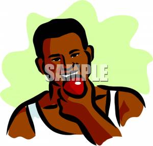 Black Man Eating An Apple   Royalty Free Clipart Picture