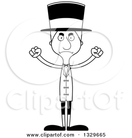 Cartoon Black And White Angry Tall Skinny White Man Circus Ringmaster