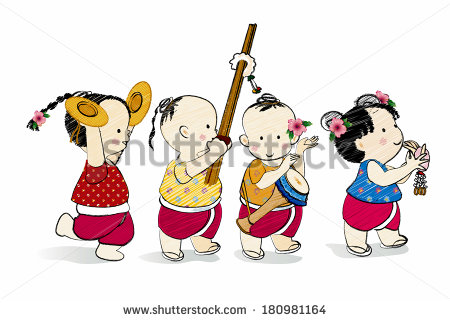 Cartoon Characters Thai Childrenthai Style Dancevector Illustration