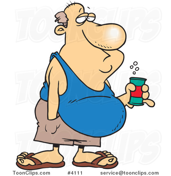 Cartoon Guy With A Beer Belly And Canned Beverage  4111 By Ron