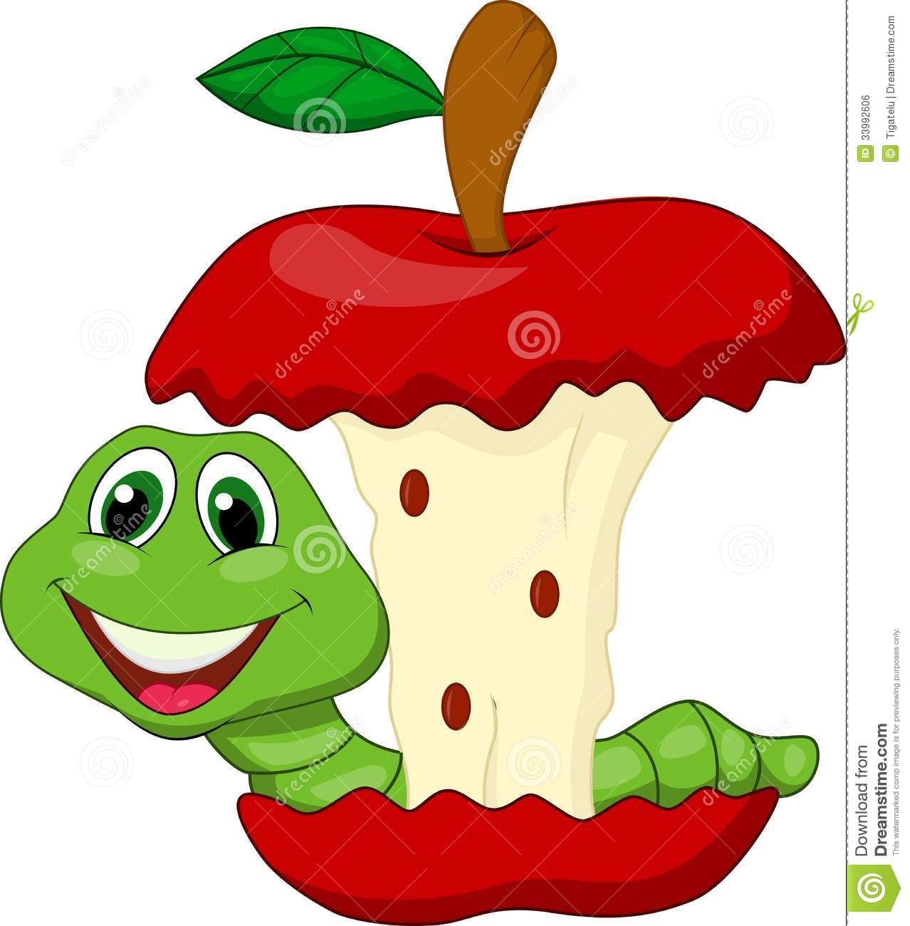 Cartoon Worm Eating Apple