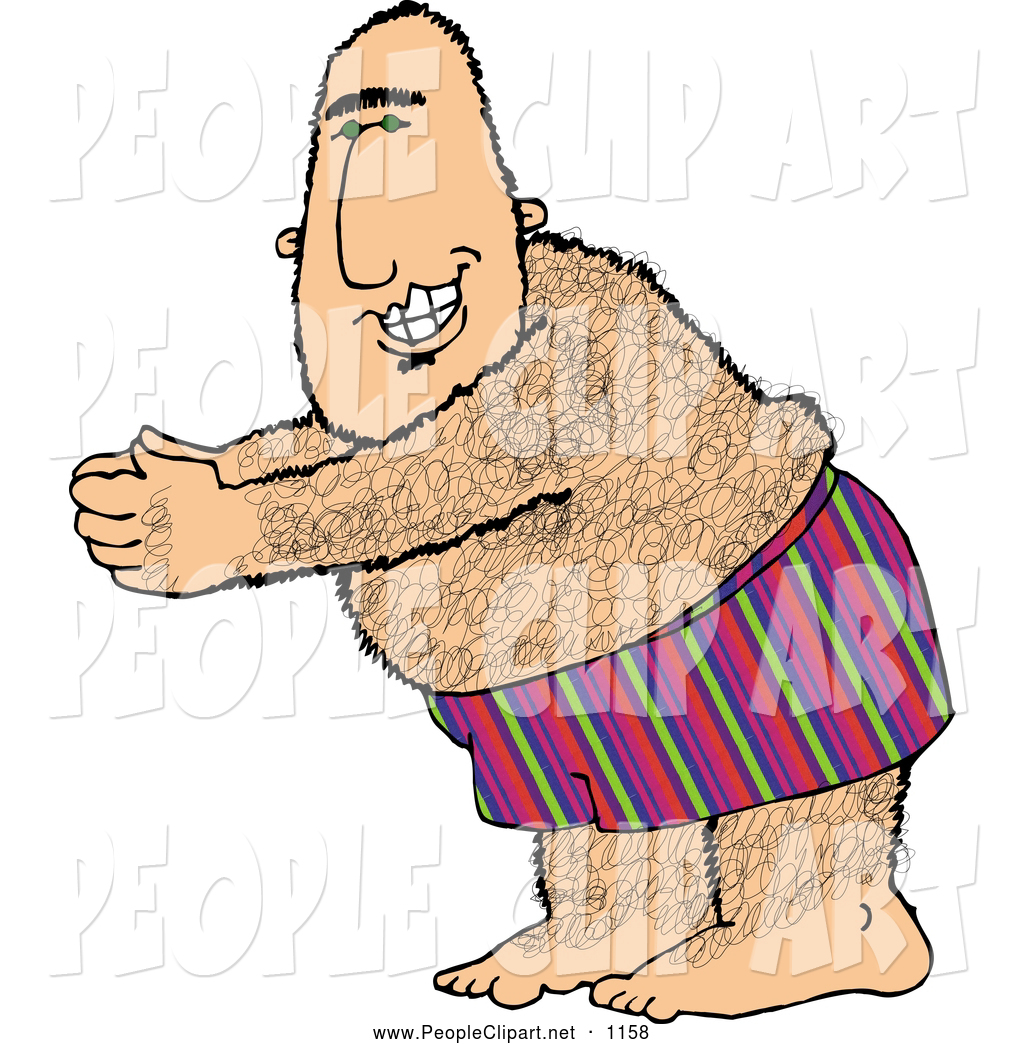 Clip Art Of A Grinning Overweight Hairy Man Going Swimming By Djart