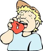 Clip Art Of Boy Eating Apple K2214057   Search Clipart Illustration