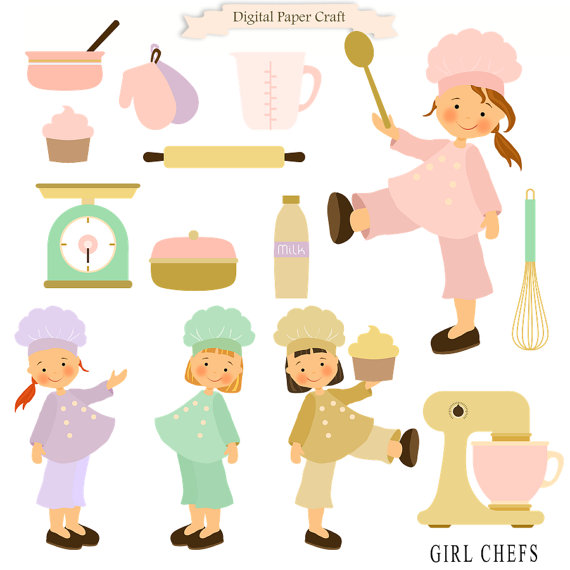 Clipart Girl Chefs Cooking For Card Design Instant Download   Spend