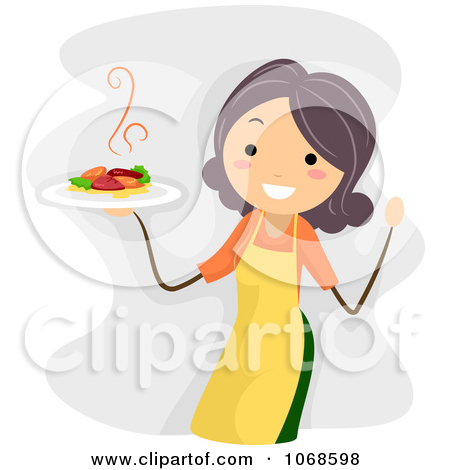 Clipart Happy Woman Holding A Plate   Royalty Free Vector Illustration