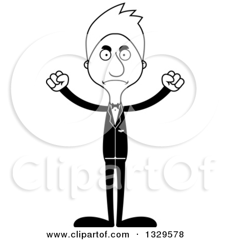 Clipart Of A Cartoon Black And White Angry Tall Skinny White Man