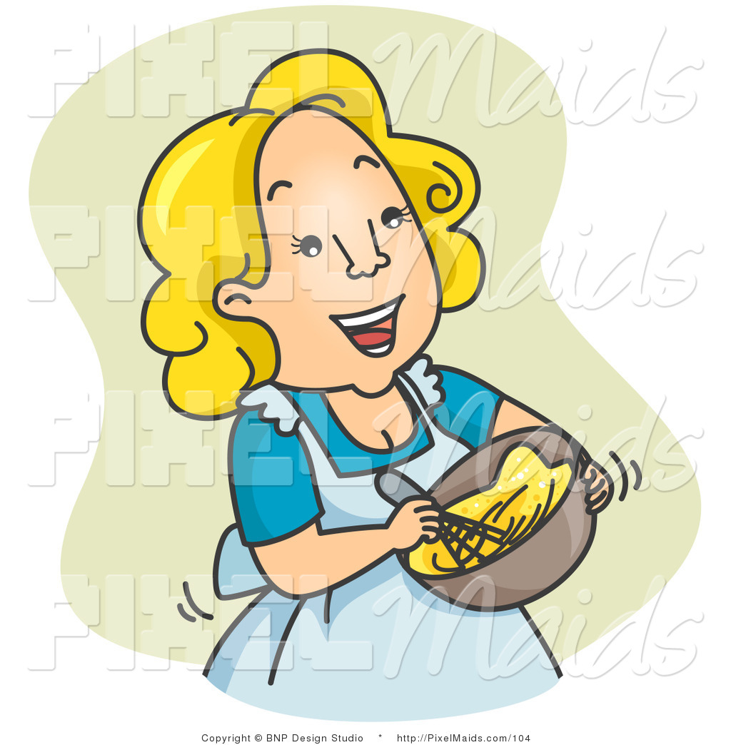 Clipart Of A Happy Housewife Woman Beating Eggs Over Green By Bnp