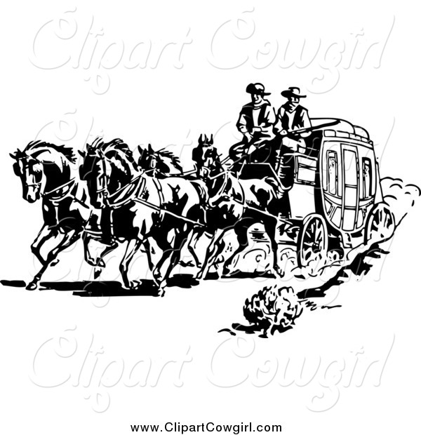 Clipart Of Black And White Cowboys And A Stage Coach By Bestvector    