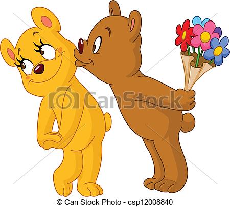 Eps Vector Of Loving Bears   Loving Bear Kissing His Girlfriend And