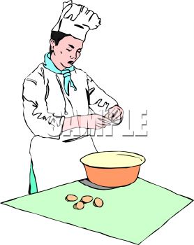Female Pastry Chef Cracking Eggs In To A Bowl   Royalty Free Clipart    