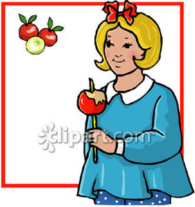 Girl Eating A Caramel Apple   Royalty Free Clipart Picture