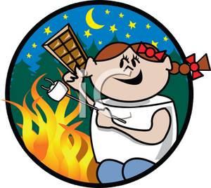 Girl Making S Mores While Camping   Royalty Free Clipart Picture