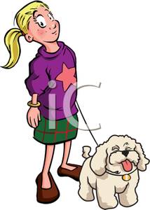 Girl Out Walking Her Dog Clipart Image