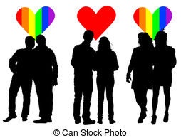 Lovers Hearts   Vector Drawing Silhouettes Of People On A
