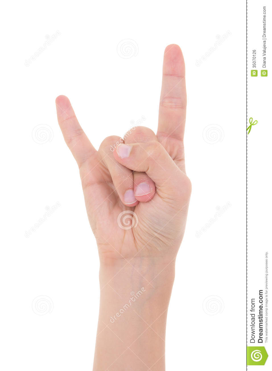 Male Hand Showing Heavy Metal Rock N Roll Sign Isolated On White