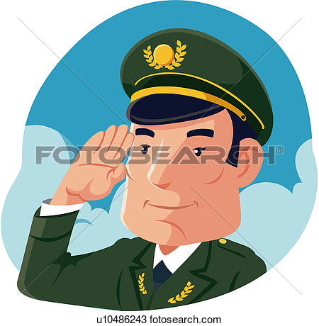 Man In Uniform Saluting View Large Clip Art Graphic