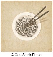 Noodles On Plate Old Background   Vector Illustration Eps 10