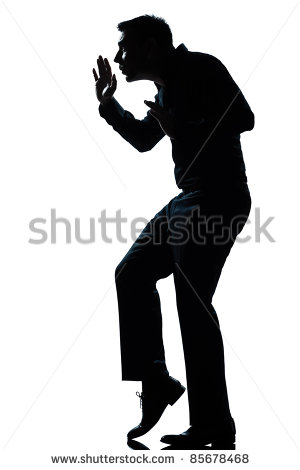 One Caucasian Man Walking Tiptoe Quietly Full Length Silhouette In    