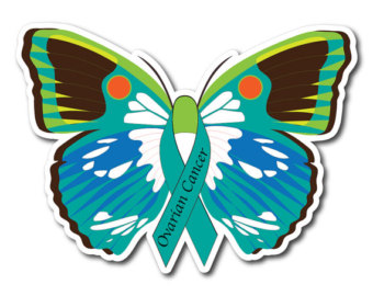 Ovarian Cancer Awareness Butterfly Ribbon Sticker