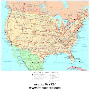 Picture Of Map Of Usa Region With Country Boundaries Usa Xx 072927    