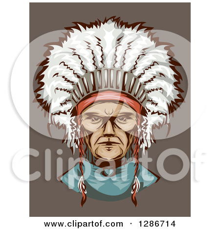 Portrait Of A Native American Indian Man With A Feathered He    By Bnp