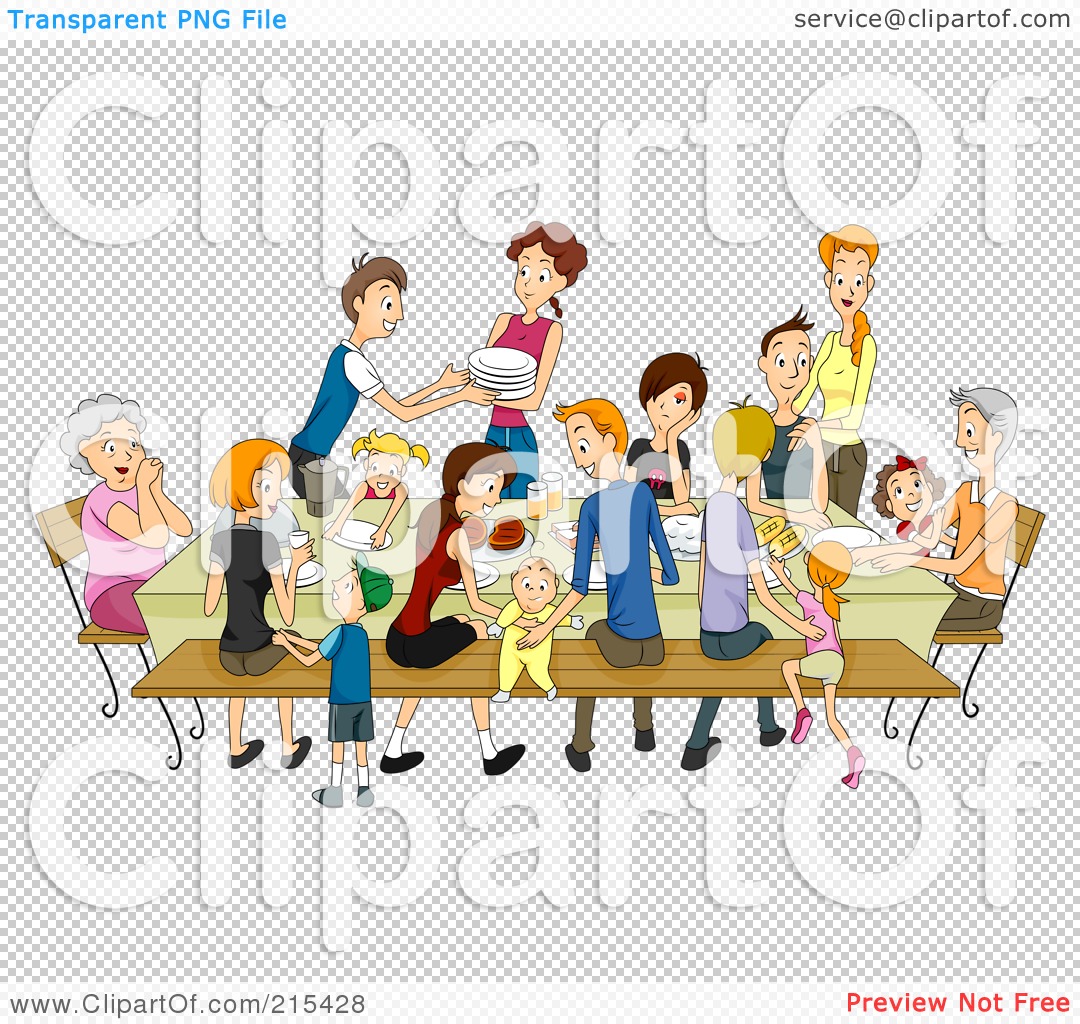 Royalty Free  Rf  Clipart Illustration Of A Large Family Eating At A