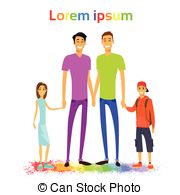 Same Couple Gay Man Family With Kids Colorful Eps Vectors