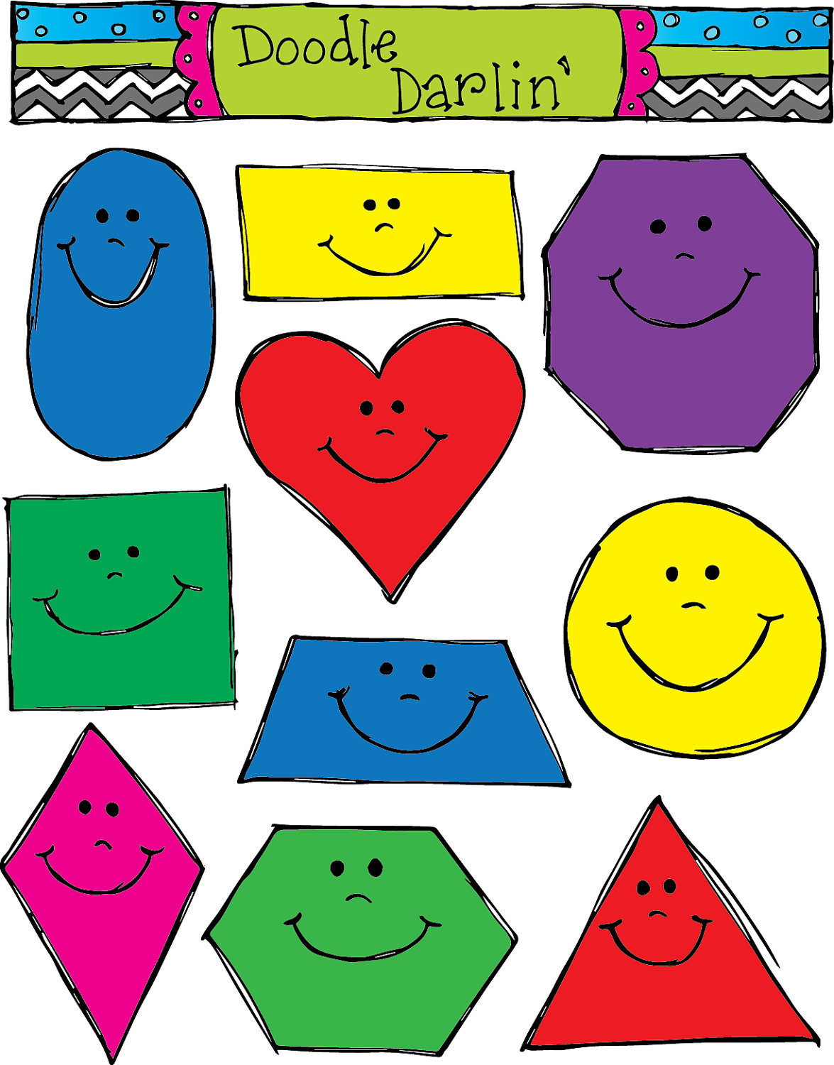     Shapes Clipart Set  Ten Cute Happy Colored And Happy Faced Shapes