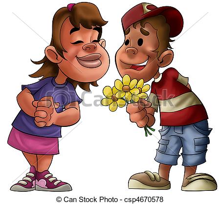 Stock Illustration Of Boyfriend Girlfriend   Boy Offering Some Flowers