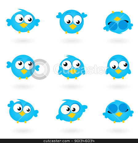 Twitter Birds Icons Collection Isolated On Whit Stock Vector Clipart    