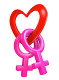 Valentine Heart Shape Connecting Female Gender Symbols For Two Women