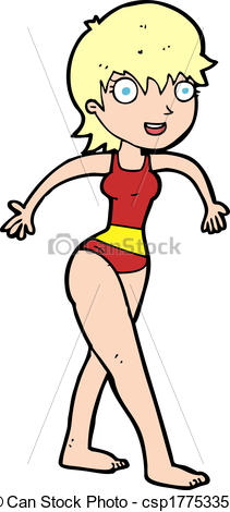 Vector   Cartoon Happy Woman In Swimming Costume   Stock Illustration