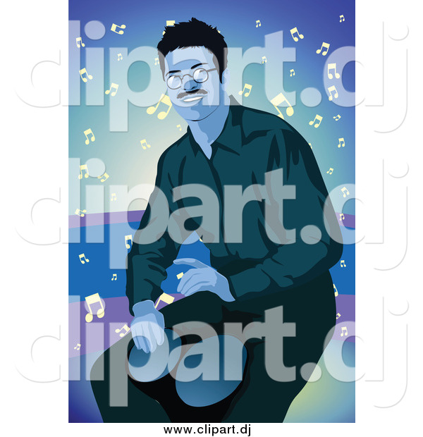 Vector Clipart Of A Happy Male Bongo Drum Player In Blue Tones By