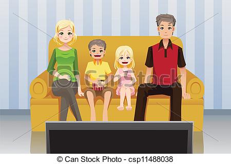 Vectors Of Family Watching Movies At Home   A Vector Illustration Of A