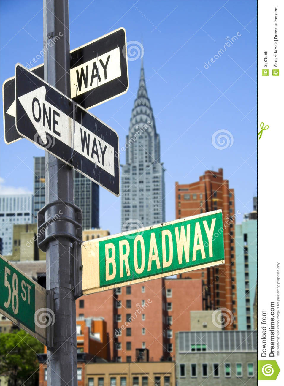 Broadway Sign In Front Of New York City Skyline