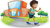 Cartoon Boy Walking To School Stock Illustrations   Gograph