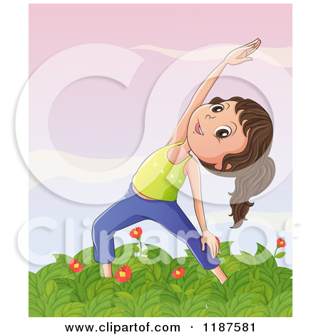 Cartoon Of A Girl Doing Yoga Streches In A Bush   Royalty Free Vector