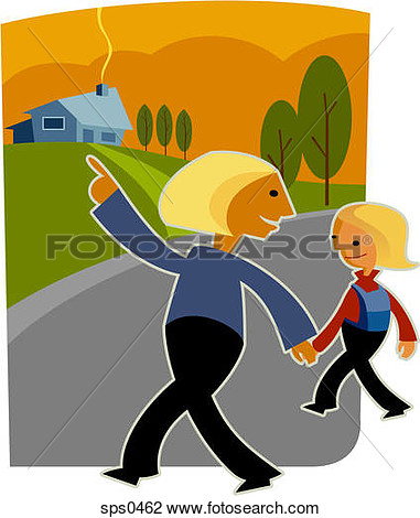 Clip Art   A Mother And Daughter Walking Home Hand In Hand  Fotosearch