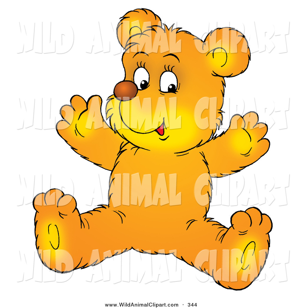 Clip Art Of A Cute And Happy Yellow Bear Cub Sitting On The Floor And    