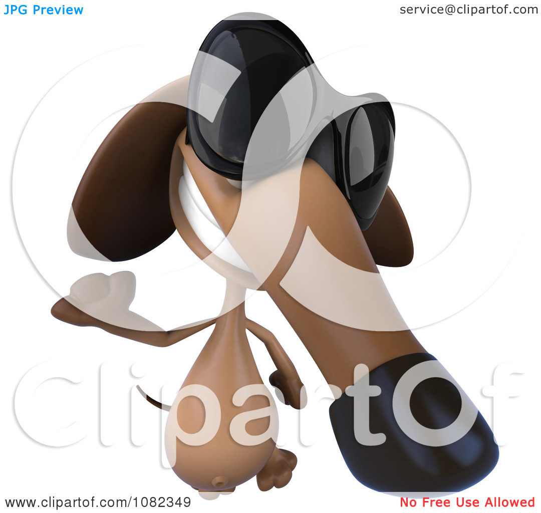 Clipart 3d Pookie Wiener Dog Wearing Shades And Waving 1   Royalty