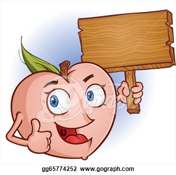 Clipart A Juicy Ripe Peach Cartoon Character Holding Blank Wooden