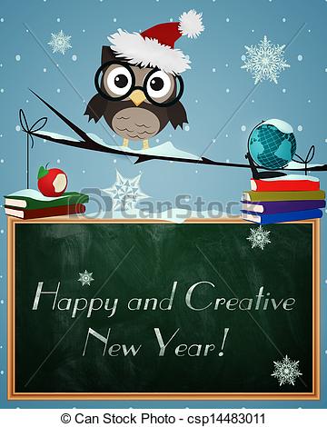 Clipart Of Owl Happy And Creative New Year   Little Brown Owl On Snowy