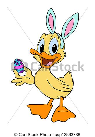 Drawings Of Easter Bunny Duckling   Hand Drawn Cartoon Duck Wearing