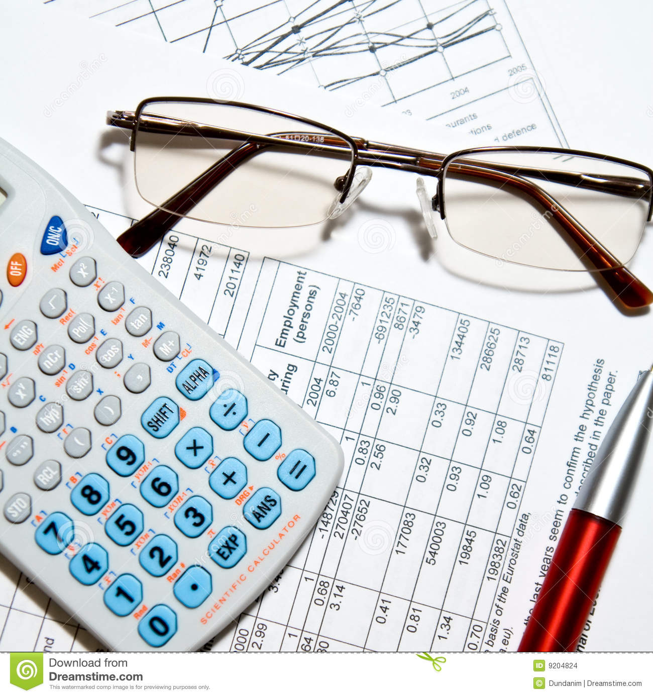 Financial Report   Calculator Glasses And Papers Stock Images   Image
