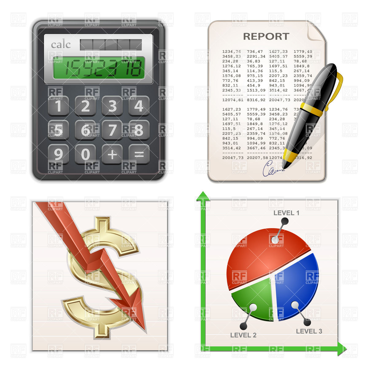 Financial Report Set   Calculator Pen Cart And Financial Report    
