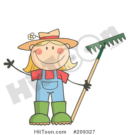 Gardening Clipart  209327  Caucasian Farmer Girl Holding A Rake And    