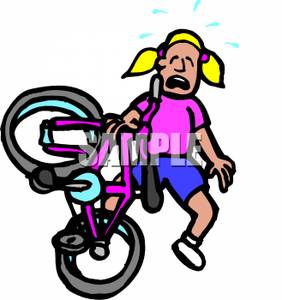 Girl Falling Off A Bicycle   Royalty Free Clipart Picture