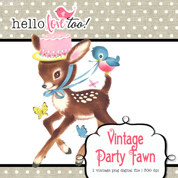 Instant Download Vintage Party Fawn Clipart Piece   Scrapbooking
