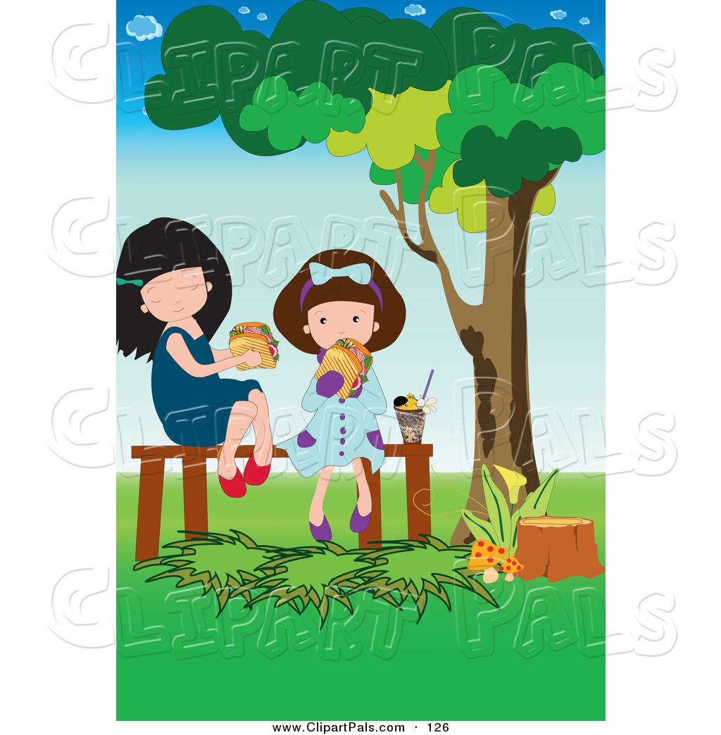 Larger Preview  Pal Clipart Of A Pair Of Girls Eating A Picnic Lunch    