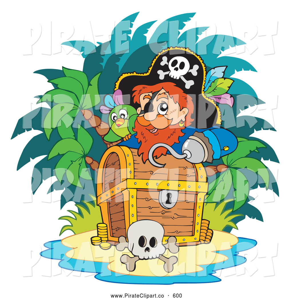 Male Pirate Looking Over A Treasure Chest Hidden On A Deserted Island